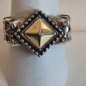 18k SS Menegatti Italy Vintage Wide Geometric Ring Size 9 Stamped